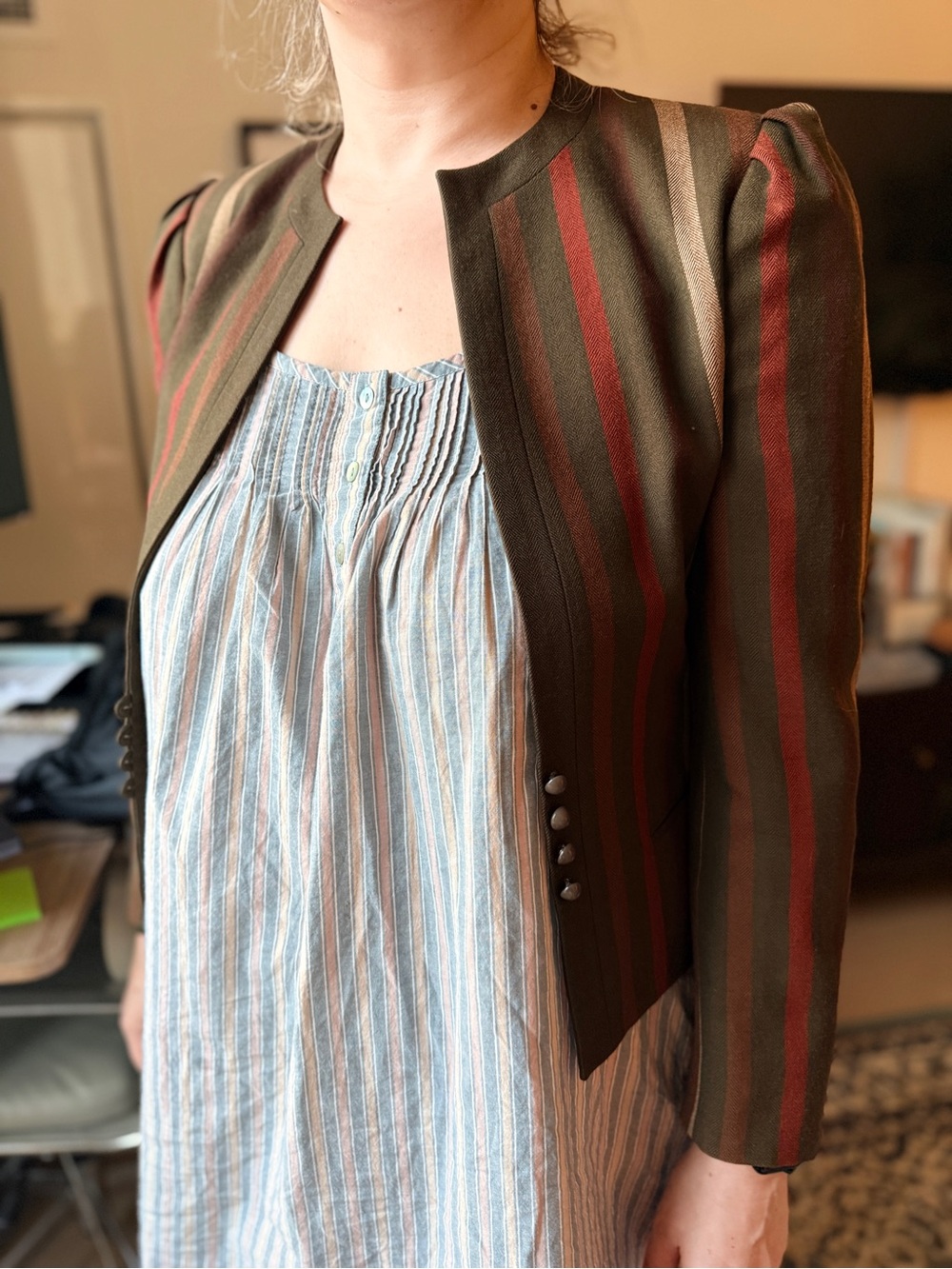 Vintage Saks Fifth Avenue Japanese Wool Cropped Stripe Jacket Blazer